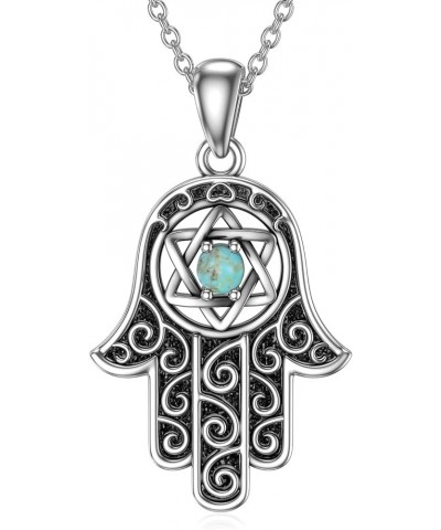 Hamsa Hand Necklace, 925 Sterling Silver Genuine Turquoise Hand of Fatima Pendant Necklace Good Luck Jewelry Gifts for Women ...