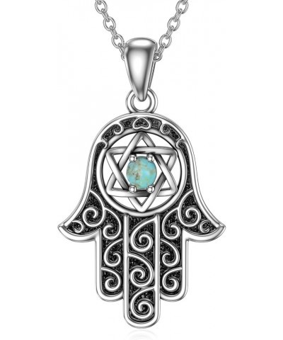 Hamsa Hand Necklace, 925 Sterling Silver Genuine Turquoise Hand of Fatima Pendant Necklace Good Luck Jewelry Gifts for Women ...