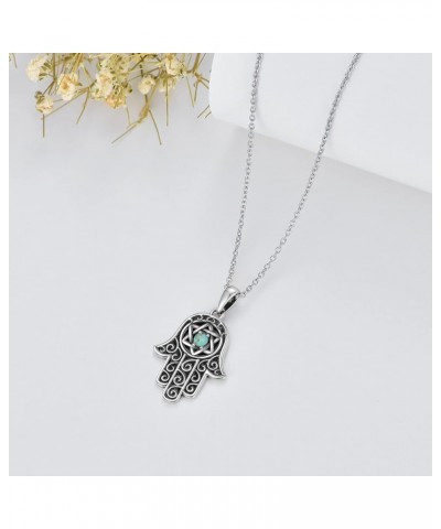 Hamsa Hand Necklace, 925 Sterling Silver Genuine Turquoise Hand of Fatima Pendant Necklace Good Luck Jewelry Gifts for Women ...