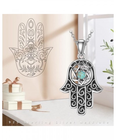 Hamsa Hand Necklace, 925 Sterling Silver Genuine Turquoise Hand of Fatima Pendant Necklace Good Luck Jewelry Gifts for Women ...