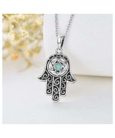 Hamsa Hand Necklace, 925 Sterling Silver Genuine Turquoise Hand of Fatima Pendant Necklace Good Luck Jewelry Gifts for Women ...