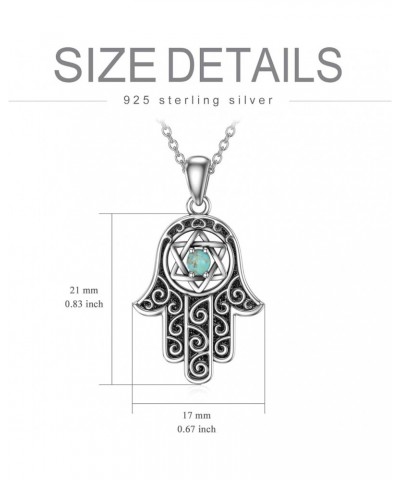 Hamsa Hand Necklace, 925 Sterling Silver Genuine Turquoise Hand of Fatima Pendant Necklace Good Luck Jewelry Gifts for Women ...