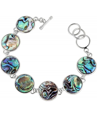 Natural Abalone Shell Bracelet for Women and Man, Adjustable Link Bangle for Unisex, Assorted Shapes abalone shell round-shap...