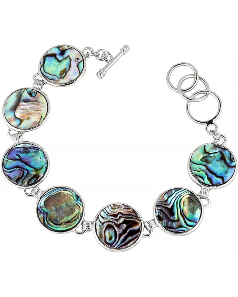 Natural Abalone Shell Bracelet for Women and Man, Adjustable Link Bangle for Unisex, Assorted Shapes abalone shell round-shap...