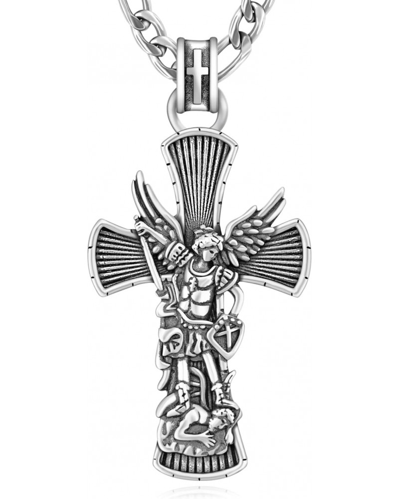 St Michael Necklace for Men 925 Sterling Silver Cross Archangel Michael Necklace Protection Amulet Jewelry Gifts for Men Wome...