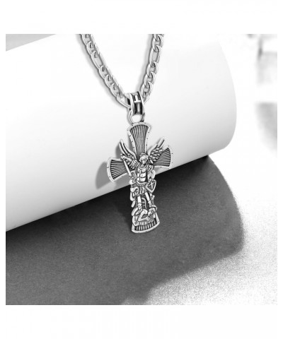 St Michael Necklace for Men 925 Sterling Silver Cross Archangel Michael Necklace Protection Amulet Jewelry Gifts for Men Wome...