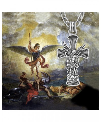 St Michael Necklace for Men 925 Sterling Silver Cross Archangel Michael Necklace Protection Amulet Jewelry Gifts for Men Wome...