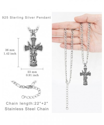 St Michael Necklace for Men 925 Sterling Silver Cross Archangel Michael Necklace Protection Amulet Jewelry Gifts for Men Wome...