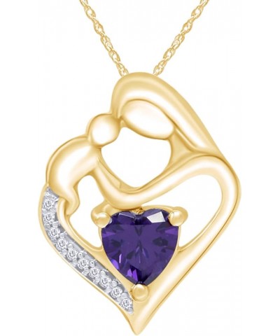 Simulated Birthstone & White Natural Diamond Accent Mother & Child Heart Pendant Necklace In 14k Yellow Gold Over Sterling Si...