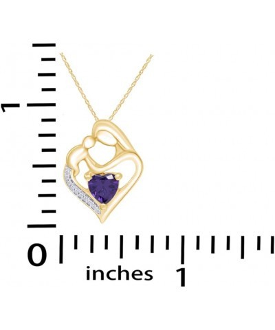 Simulated Birthstone & White Natural Diamond Accent Mother & Child Heart Pendant Necklace In 14k Yellow Gold Over Sterling Si...