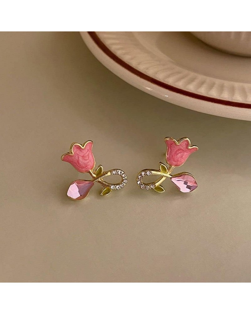 Tulip Flower Earrings,Niche Design Creative Ladies' Jewelry Floral Elements Fashion Enamel Pearl(Flower Buds) Flowers $3.82 E...