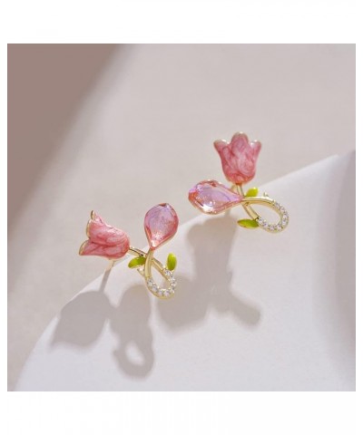 Tulip Flower Earrings,Niche Design Creative Ladies' Jewelry Floral Elements Fashion Enamel Pearl(Flower Buds) Flowers $3.82 E...