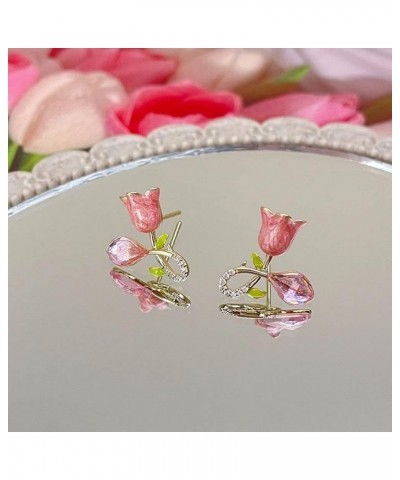 Tulip Flower Earrings,Niche Design Creative Ladies' Jewelry Floral Elements Fashion Enamel Pearl(Flower Buds) Flowers $3.82 E...