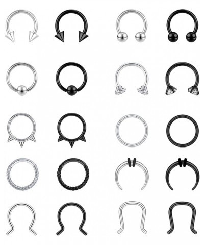 Septum Rings 18G 20G 20pcs Septum Jewelry Stainless Steel Hinged Seamless Nose Hoop Ring Cartilage Daith Tragus Clicker Rings...