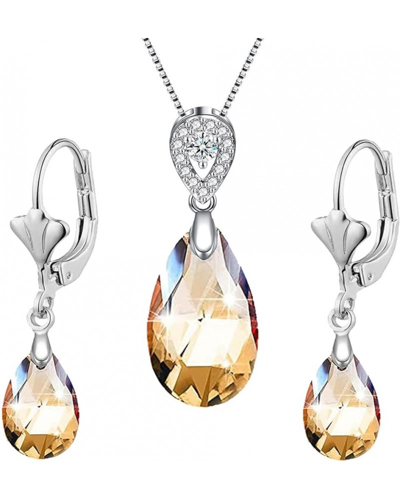 Women's Teardrop Crystal Jewelry Set Collection 20inch,Necklace Earrings Bridal Pear Shaped Jewelry Sets 14K Rhodium Tone Pla...