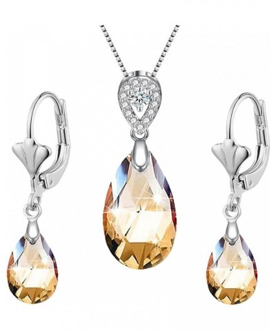 Women's Teardrop Crystal Jewelry Set Collection 20inch,Necklace Earrings Bridal Pear Shaped Jewelry Sets 14K Rhodium Tone Pla...