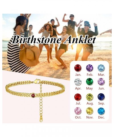 Dainty Cuban Chain Anklets with Birthstone for Women Girls 18K Gold Plated Chunky Curb Foot Link Round Gemstone Crystals Ankl...