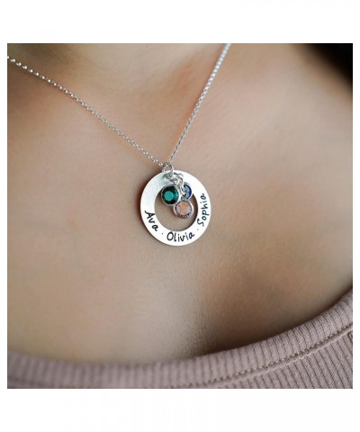 AJ`s Collection Sterling Silver Round Washer Personalized Pendant Necklace - Engraved with up to Three Names and Selected Bir...