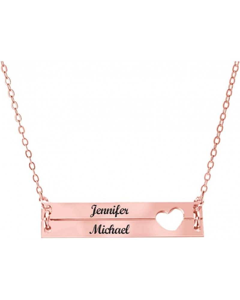 925 Sterling Silver Personalized Double Bar Pendant with Heart Necklace Custom Made with 2 Names Rose Gold $20.66 Necklaces