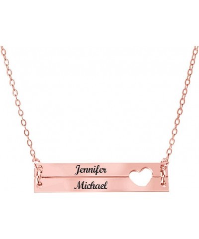 925 Sterling Silver Personalized Double Bar Pendant with Heart Necklace Custom Made with 2 Names Rose Gold $20.66 Necklaces