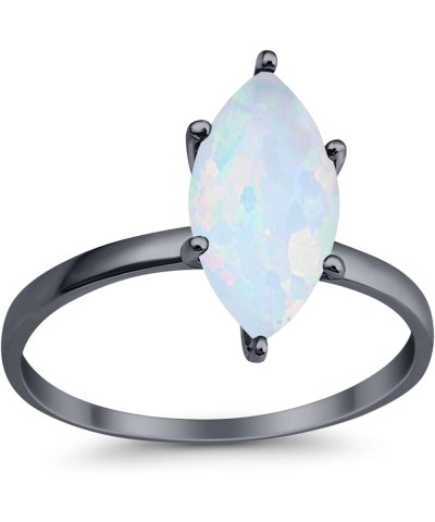 Solitaire Wedding Engagement Ring Marquise Shape Cubic Zirconia 925 Sterling Silver Black Tone, Lab Created White Opal $14.78...