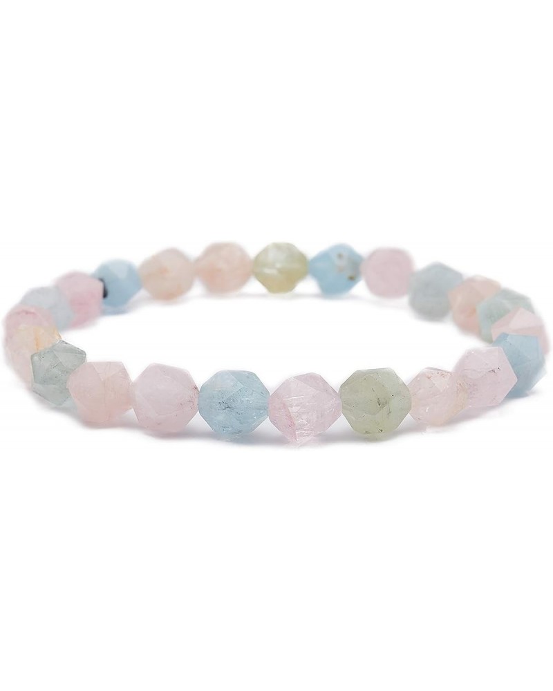 Natural Gem Semi Precious Reiki Healing Crystals Handmade 8mm Round Beads Stretch Bracelet AA Grade Facted Morganite Beryl $1...