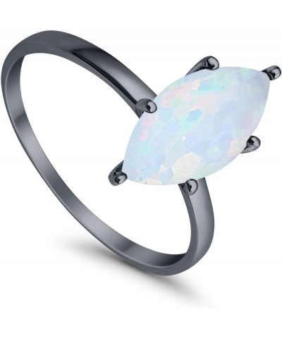 Solitaire Wedding Engagement Ring Marquise Shape Cubic Zirconia 925 Sterling Silver Black Tone, Lab Created White Opal $14.78...