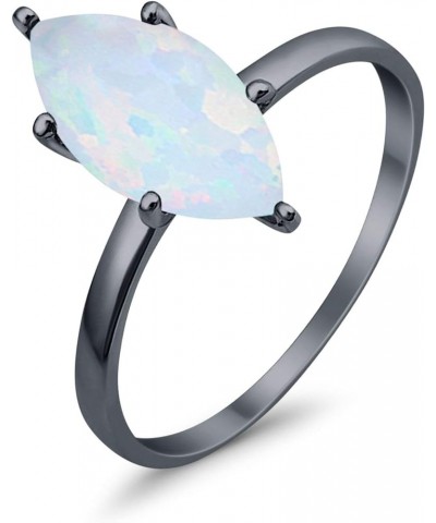 Solitaire Wedding Engagement Ring Marquise Shape Cubic Zirconia 925 Sterling Silver Black Tone, Lab Created White Opal $14.78...