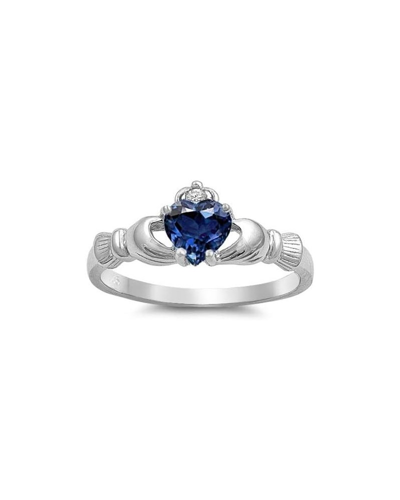 LuxJewelryBySN Claddagh Ring - 925 Sterling Silver Ring - CZ Claddagh Rings for Women - Blue Sapphire Simulated Cubic Zirconi...