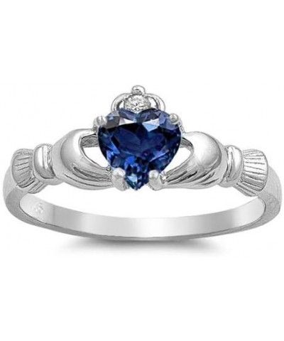 LuxJewelryBySN Claddagh Ring - 925 Sterling Silver Ring - CZ Claddagh Rings for Women - Blue Sapphire Simulated Cubic Zirconi...