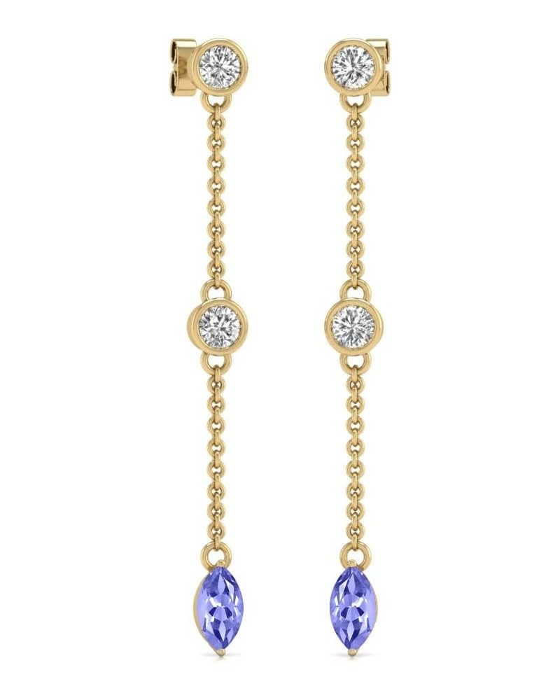 1/4 Carat TW Round Natural Diamond and Gemstone Drop Dangle Earrings in 14K White and Yellow Gold for Women (Available in Tan...