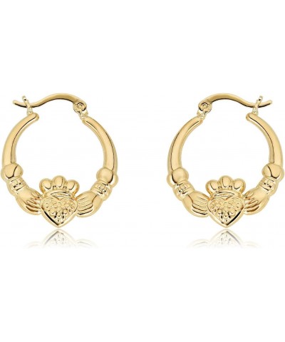 14K Gold Plated Sterling Silver Irish Claddagh Hoop Earrings $32.16 Earrings