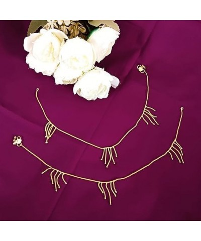 Indian Silver Tone Bell Charms Tassel Chain Anklet Set Bracelet Payal Foot Jewelry Gold $11.39 Anklets