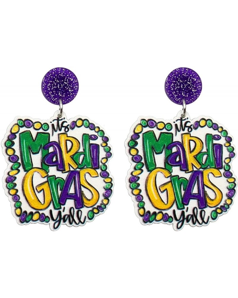 Mardi Gras Earrings for Women Acrylic MARDI GRAS Earrings Fleur De Lis Dangle Earrings Carnival Theme Beads Crocodile Lobster...