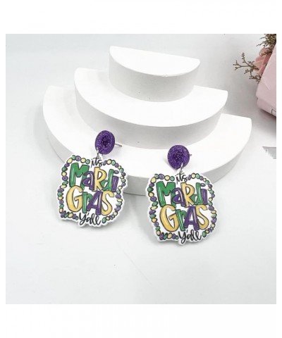 Mardi Gras Earrings for Women Acrylic MARDI GRAS Earrings Fleur De Lis Dangle Earrings Carnival Theme Beads Crocodile Lobster...