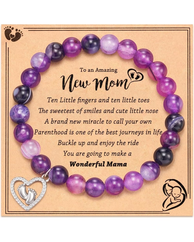 New Mom Gifts for Women, 1st First Time Mothers Day Gifts for New Mom Mommy Mama to be Pregnancy Bracelet Heart Footprint Cha...