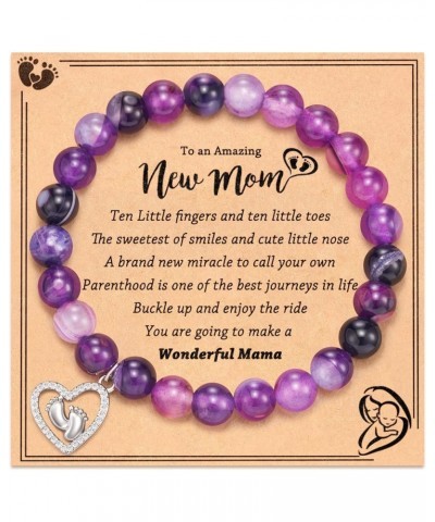 New Mom Gifts for Women, 1st First Time Mothers Day Gifts for New Mom Mommy Mama to be Pregnancy Bracelet Heart Footprint Cha...