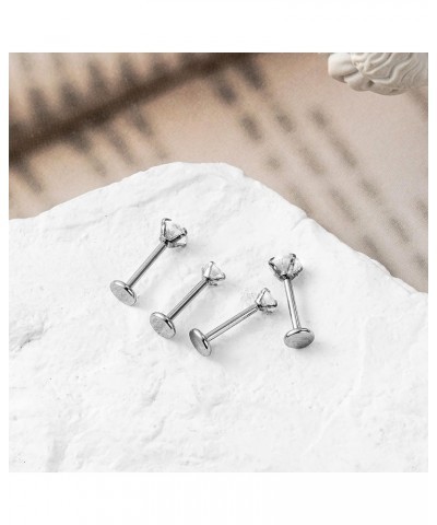 4Pcs Labret Monroe Lip Rings Titanium Clear CZ Push in Lip Studs Press Fit Threadless Lip Labret Piercing Jewelry Tragus Heli...