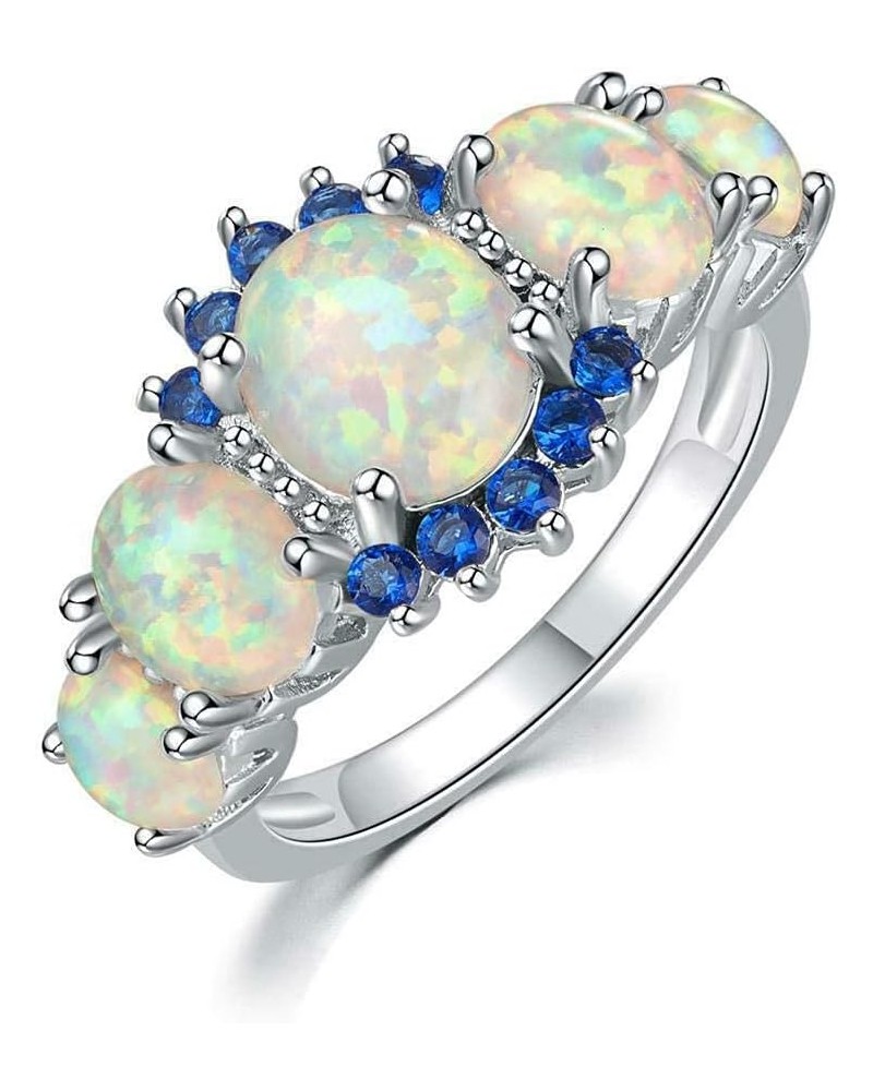 Silver Plated Green/Pink/White Fire Opal Ring Emerald Gemstone Ring Size 5-12 White 9 $10.25 Rings