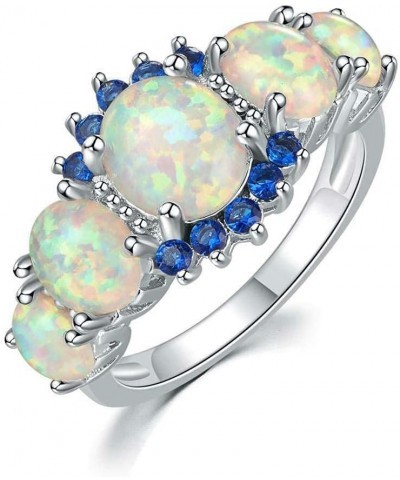 Silver Plated Green/Pink/White Fire Opal Ring Emerald Gemstone Ring Size 5-12 White 9 $10.25 Rings