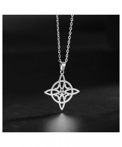 Witches Knot Necklace Stainless Steel Pagan Wiccan Symbol Pendant Magic Knot 4-Pointed Celtic Knot Witchcraft Necklace for Wo...