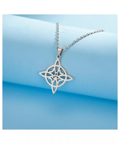 Witches Knot Necklace Stainless Steel Pagan Wiccan Symbol Pendant Magic Knot 4-Pointed Celtic Knot Witchcraft Necklace for Wo...