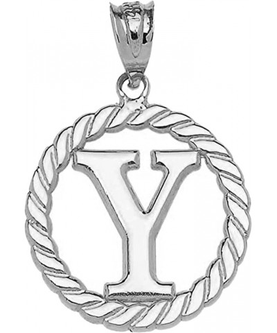 Polished 10k White Gold Personalized Initial "A-Z" Roped Circle Charm Pendant Y $79.89 Necklaces