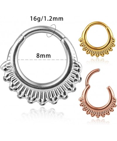 MOQIKAKA16G 8mm Floral Nose Rings Hoops, Surgical Steel Septum Rings Hoops, Hinged Segment Nose Lips Helix Cartilage Clicker ...