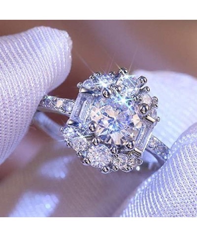 18K Platinum Plated Shiny Diamond Round Ring Cubic Zirconia Ring Anniversary Vow Jewelry Ring Eternal Love Series Engagement ...