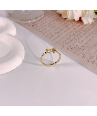 14k Gold Bow Ring for Women, Trendy Simple Bow Ribbon Gold Plated Rings Dainty Elegant Non Tarnish Rings for Teen Girls Birth...