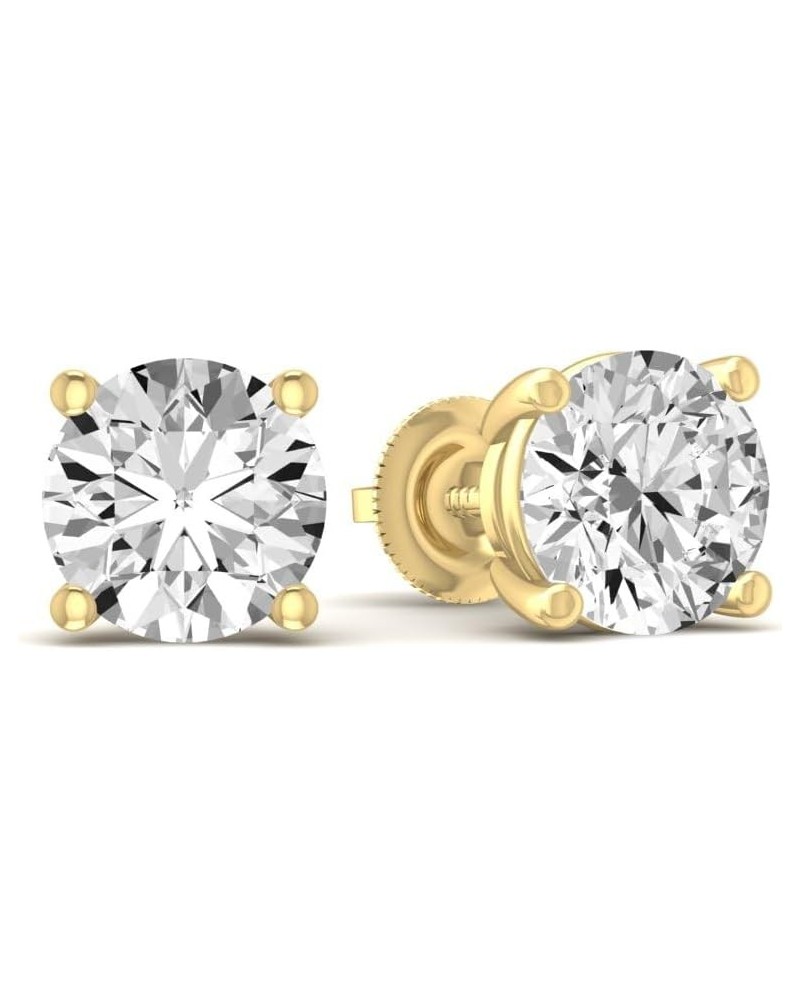 1/2 Carat - 5 Carat Lab Grown Diamond | 14K Yellow Gold Four prong Lab-Grown Diamond Solitaire Stud Earrings | screw back | D...