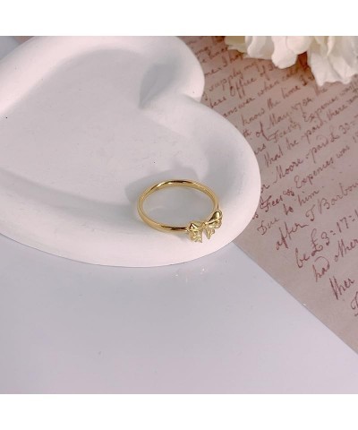 14k Gold Bow Ring for Women, Trendy Simple Bow Ribbon Gold Plated Rings Dainty Elegant Non Tarnish Rings for Teen Girls Birth...