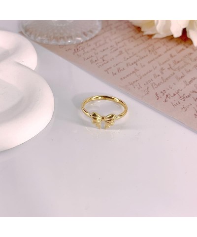 14k Gold Bow Ring for Women, Trendy Simple Bow Ribbon Gold Plated Rings Dainty Elegant Non Tarnish Rings for Teen Girls Birth...