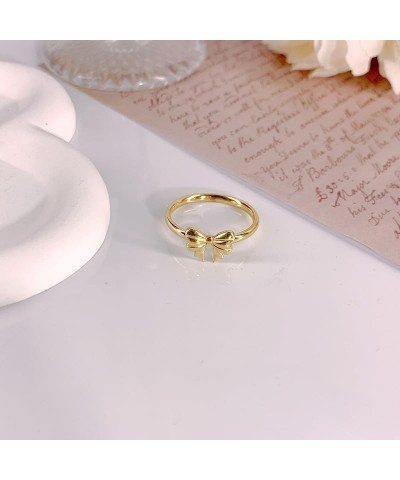 14k Gold Bow Ring for Women, Trendy Simple Bow Ribbon Gold Plated Rings Dainty Elegant Non Tarnish Rings for Teen Girls Birth...